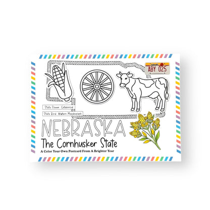 A Brighter Year Color Your Own Postcard - Nebraska State - 5"x 7", Premium Quality, Sturdy Cardstock, Sized for Mailing, Illustrations - Stress & Anxiety Relief
