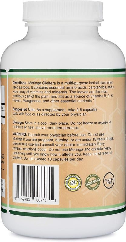 DWS Organic Moringa Capsules 1000mg - Pure Moringa Powder for Energy & Immune Support - Green Superfood Rich in Antioxidants, Essential Vitamins & Amino Acids - 105 Vegan Capsules