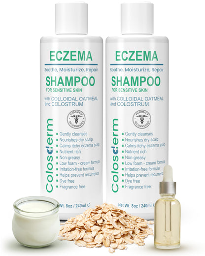 Eczema Cream Shampoo Treatment for Sensitive Skin for Kids & Adults- Colostrum & Colloidal Oatmeal -Itchy Scalp Anti Dandruff Eczema Shampoo for Scalp Women & Men, 16 fl oz, Made in USA