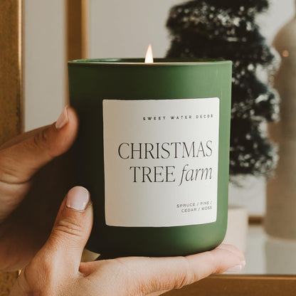 Sweet Water Decor Christmas Tree Farm Candle - Spruce, Cypress, Cedarwood, Pine Scented Candle - 15oz Green Jar, 70+ Hour Burn Time, Made in The USA - Soy Christmas Candles and Decor