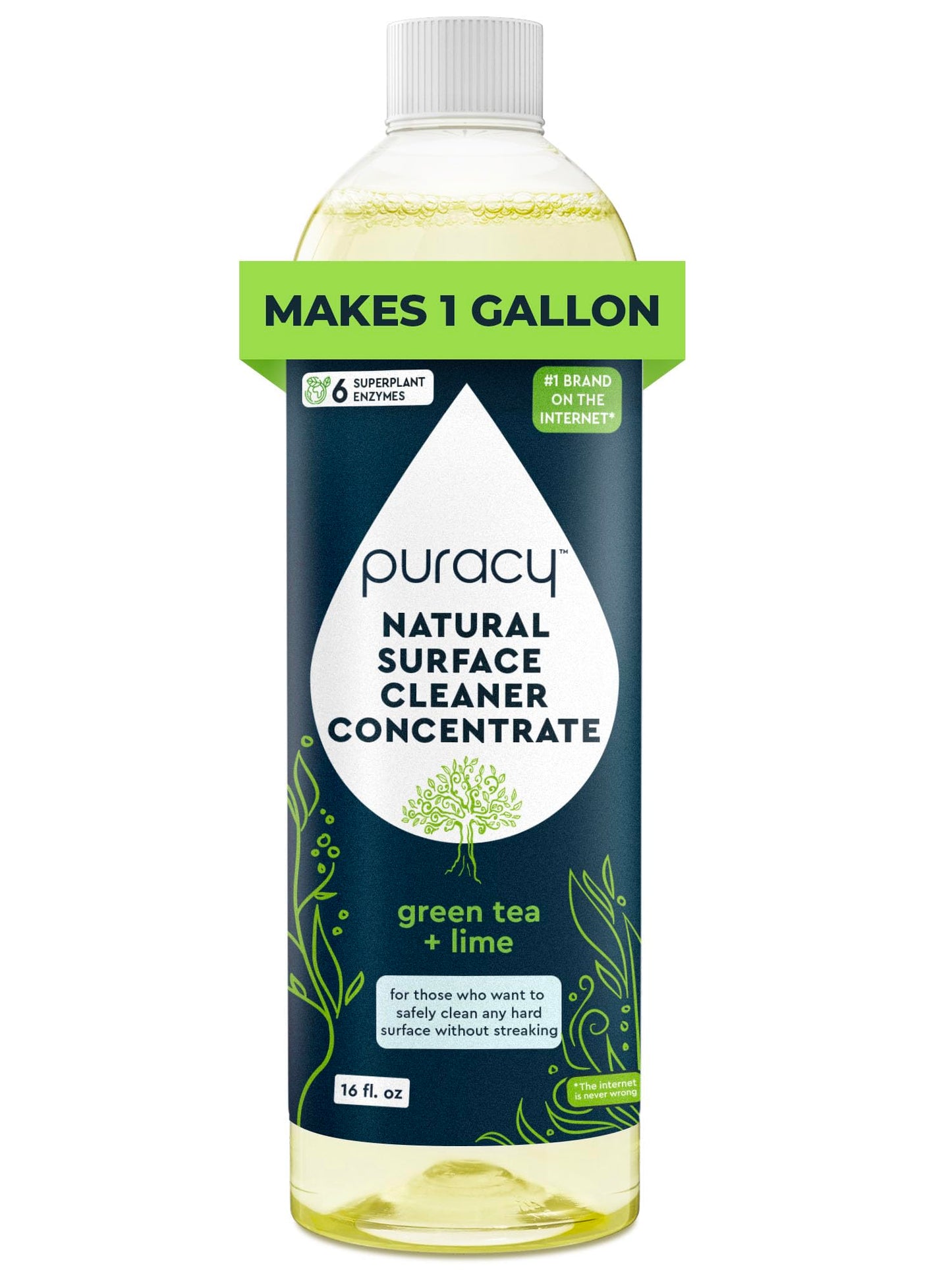Puracy 99.9% Natural All Purpose Cleaner Concentrate - Makes 128oz Multi Purpose Cleaner - Green Tea & Lime - Surface Cleaner, Floor Cleaner, Kitchen, Cleaner, Bathroom Cleaner - Cleaning supplies