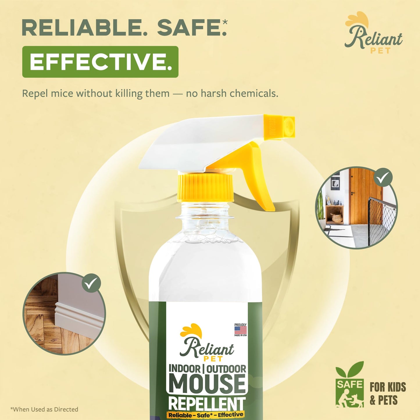 Reliant Pet Peppermint Oil Mouse Repellent Spray 16oz - Natural Mice Deterrent for Indoor & Outdoor Use - Mouse Repellent Spray for Home, Car Engines, RV - Pet Safe Pest Control - Made in USA
