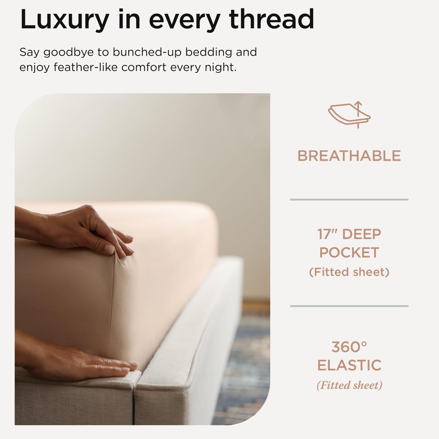 Threadmill Supima Cotton Sheets Queen | 656 Thread Count Queen Sheet for Queen Mattress | 4 Piece Luxury Bed Sheets | Sateen Weave Hotel Quality Sheet with Elasticized Deep Pocket | Beige Sheets