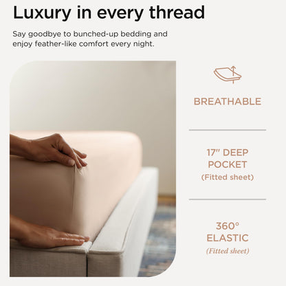 Threadmill Supima Cotton Sheets Queen | 656 Thread Count Queen Sheet for Queen Mattress | 4 Piece Luxury Bed Sheets | Sateen Weave Hotel Quality Sheet with Elasticized Deep Pocket | Beige Sheets