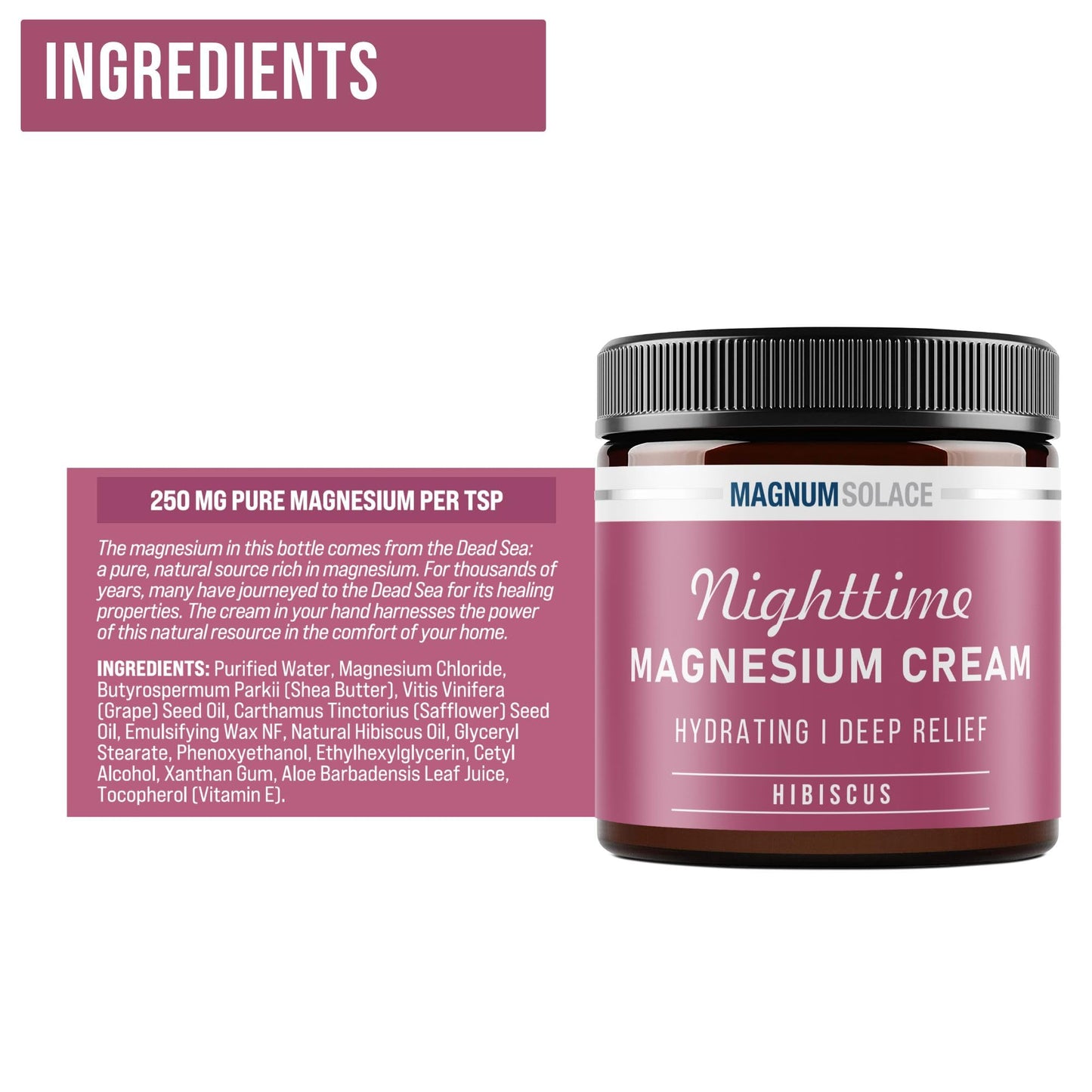 Magnesium Lotion – Hydrating Nighttime Cream Apply to Legs, Arms or Chest - Topical Chloride USA Made and Safe for Kids (Hibiscus)