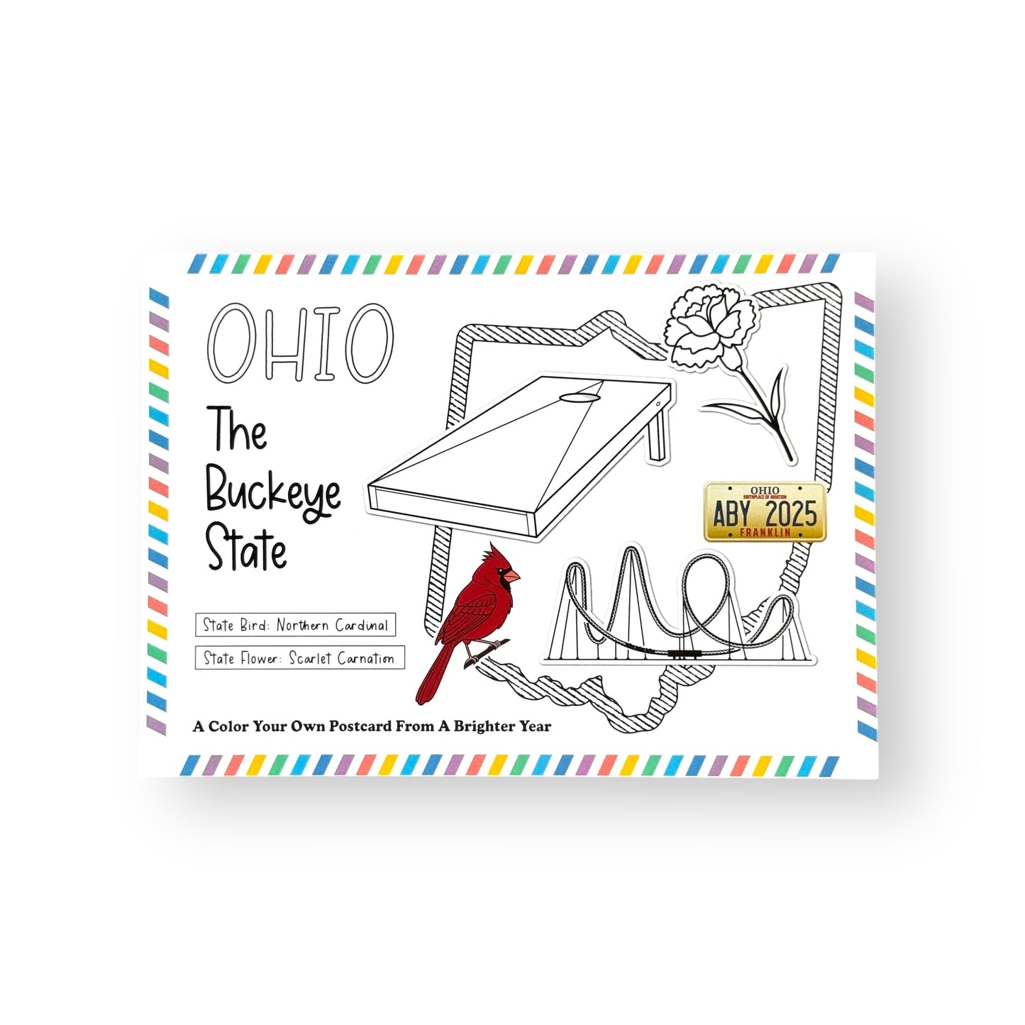A Brighter Year Color Your Own Postcard - Ohio State - 5"x 7", Premium Quality, Sturdy Cardstock, Sized for Mailing, Illustrations - Stress & Anxiety Relief