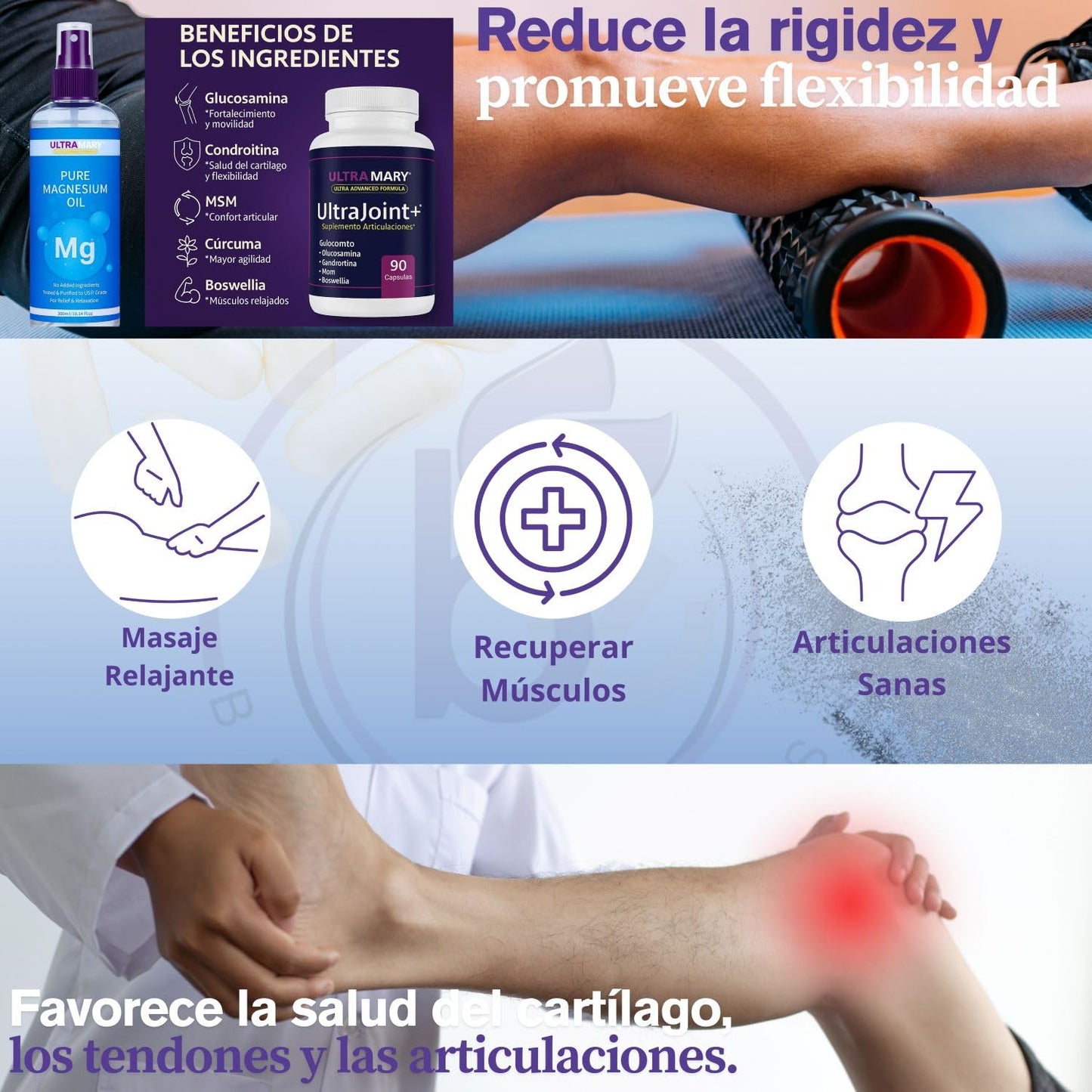 Joint Support UltraMary+(90 Capsules)+Pure Magnesium Oil Spray(300 ml) Combo–Glucosamine 1500mg, Chondroitin, MSM,Turmeric & Boswellia–Mobility, Flexibility & Muscle Relief|Articulaciones & Músculos