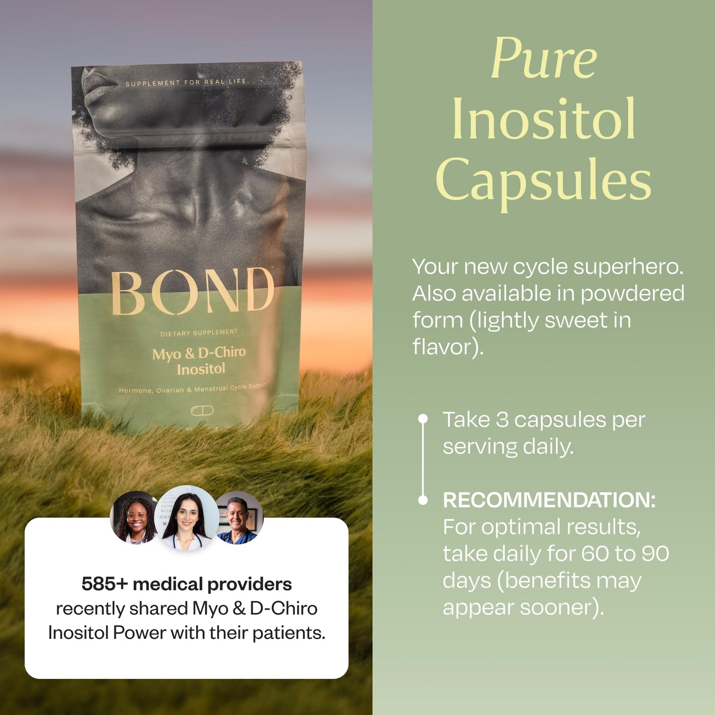 BOND Myo-Inositol & D-Chiro Inositol Supplement for Women | Supports PCOS & Hormone Balance, Ovulation & Regular Cycles – 40:1 Ratio | Fertility Supplements for Women | 90 Vegan Capsules (3/Day)