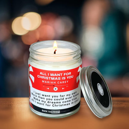 Back to Basics Candles | All I Want for Christmas - 9oz Soy Wax Xmas Tree Scented Candle for Home Decor, Birthday Gifts for Women, Men, Best Friend | Relaxing Aromatherapy Made in USA