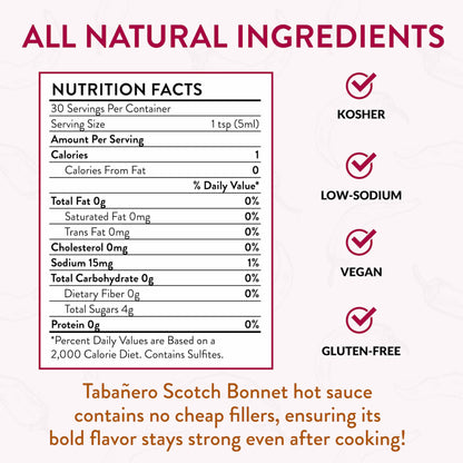 Tabañero Scotch Bonnet Pepper Hot Sauce, 5 oz Bottle, All-Natural Gourmet Heat, Perfect for Tacos, Wings, Eggs, Gluten-Free, Vegan, Kosher, USA Made,