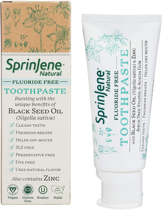 SprinJene Natural Toothpaste – Fluoride Free Clove & Mint Toothpaste for Healthy Gums & Fresh Breath – Gum Care with Patented Black Seed Oil & Zinc – Made in The USA (2 Pack)