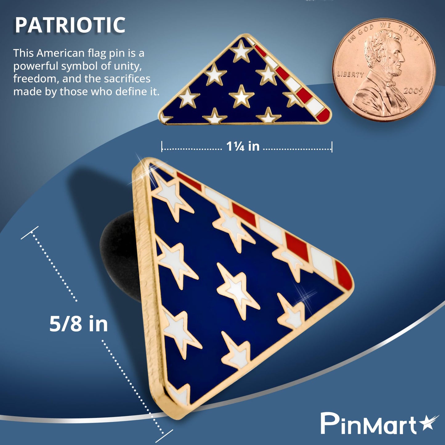 PinMart's Folded American Flag Memorial Veteran Lapel Pin on Instruction Card - Patriotic Enamel Pins for Clothing, Hats, Backpacks and Bags - Memorial Day Pins for Men and Women