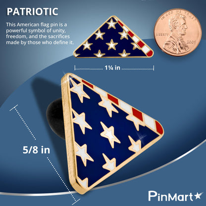 PinMart's Folded American Flag Memorial Veteran Lapel Pin on Instruction Card - Patriotic Enamel Pins for Clothing, Hats, Backpacks and Bags - Memorial Day Pins for Men and Women