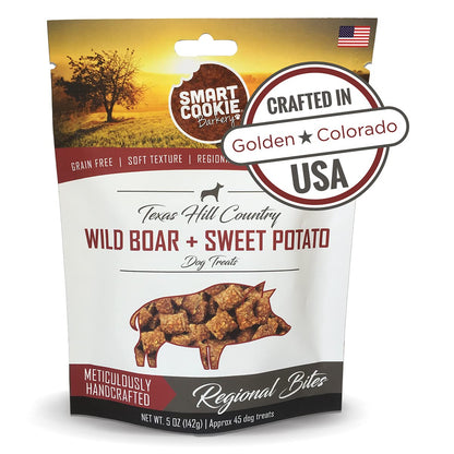 Smart Cookie All Natural Dog Treats - Wild Boar & Sweet Potato - Training Treats for Dogs with Allergies, Sensitive Stomachs - Soft Dog Treats, Chewy, Grain Free, Human-Grade, Made in USA - 5oz Bag