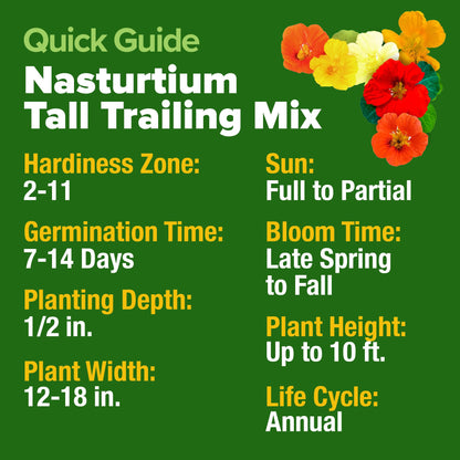 HOME GROWN Nasturtium Seeds Dwarf Tall Trailing Mix –250+ Edible Flower Seeds for Planting Outdoors – Fast Germination, Low-Maintenance Climbing & Trailing Nasturtium (Tropaeolum majus)