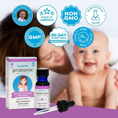 Probonix Humarian Liquid Probiotic for Baby 0-12 Months - 8-Strain Infant Probiotic Drops - 45 Billion CFUs - 40-Day Supply - Tasty Grape Flavor
