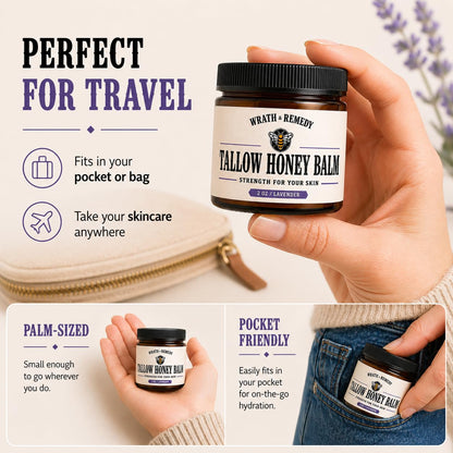 Organic Beef Tallow for Skin - 2OZ (Lavender, Concentrated) — US-Made Grass Fed Tallow and Honey Balm Moisturizer for Face, Hands & Body — Intensive Care for Dry Sensitive Skin, Eczema (No Additives)