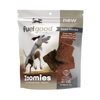 Fuel Good Zoomies Bison High Protein Dog Treats - 6oz Bag - High Protein Treats for Dogs, Made in The USA, Wheat and Corn Free