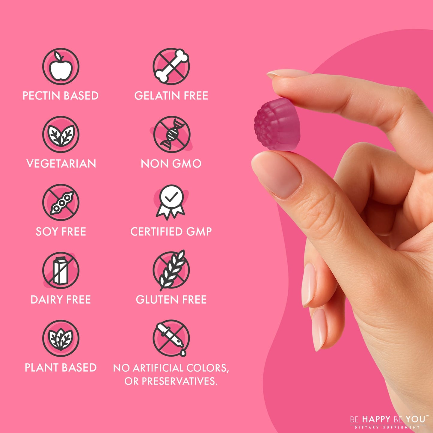 Be Happy Be You Biotin Gummies 10,000mcg – 120 Count – Supports Healthy Hair & Stronger Nails – Fast Absorption Supplement for Men & Women – Vegan, Non-GMO, Pectin, Gelatin Free – Made in USA