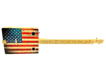 "Old Glory" 3-string Acoustic-Electric Cigar Box Guitar - Fun to Play, Made in the USA!