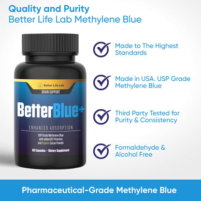 BETTER LIFE LAB Methylene Blue Capsules Pharmaceutical Grade – 60ct – Brain, Energy & Cellular Health Support