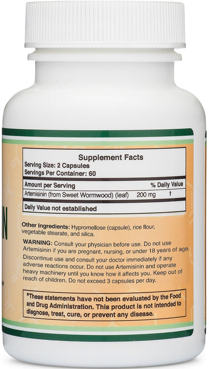 Artemisinin (Sweet Wormwood Cleanse)(Artemisia Annua) 200mg Per Serving, 120 Capsules (Two Month Supply) Vegan Safe, Non-GMO, Gluten Free (Immune Support) by Double Wood