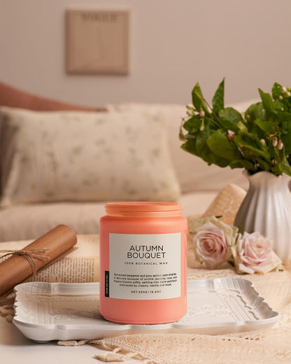 M&SENSE Fall Candle Autumn Flower Scented, Large 19.4oz Natural Soy Wax 110 Hours Burn Time Clean Non Toxic Candle Classic 2 Wicks Gifts