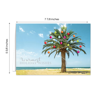 Canopy Street Masterpiece Decorated Palm Cards / 16 Tropical Beach Holiday Card Set With White Envelopes / 5 5/8" x 7 7/8" Warm Weather Coastal Vacation Greeting Cards With Inside Verse