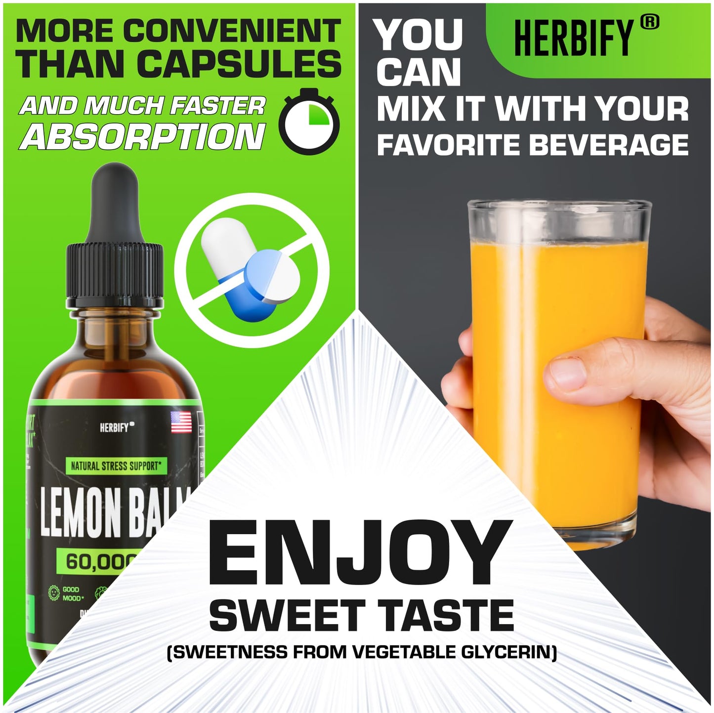 HERBIFY Lemon Balm Tincture - Melissa Officinalis Leaf Liquid Extract - Brain Support and Mood Boost - Lemon Balm Drops for Immune & Cognitive Support - 2 Fl oz