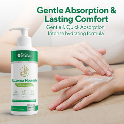 Marie Originals Eczema Nourish Moisturizing Lotion for Dry, Itchy, Sensitive Skin Relief– Hypoallergenic Formula with Colloidal Oatmeal & Natural Botanicals | Eczema Cream for Kids & Adults | 16 Fl Oz