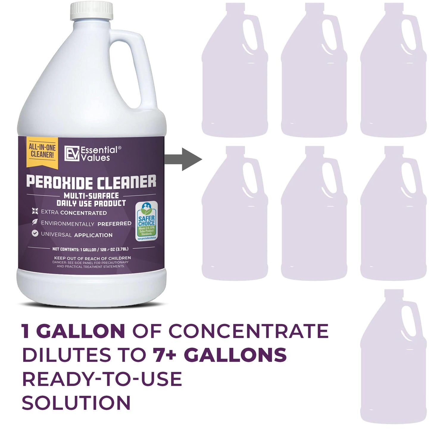 Essential Values Peroxide Cleaner 5%, Safer Choice Certified | Made in USA, Multi-Surface - Extra Concentrated - Ideal for Residential Commercial Retail Hospital Restaurants
