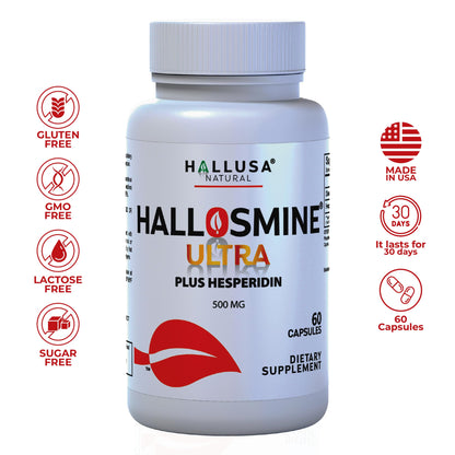 Hallusa Natural Hallosmine Ultra Diosmin 500mg & Hesperidin 150mg – Heavy Legs, Swelling & Vein - Blood Circulation Supplements, 60 Caps