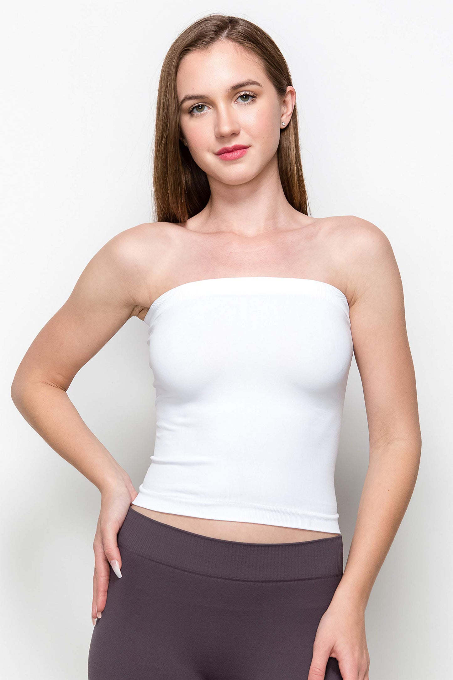 Kurve Women’s Strapless Tube Top - Medium Length Seamless Bandeau Stretchy Sexy Bra Tops, UPF 50+ (Made in USA)