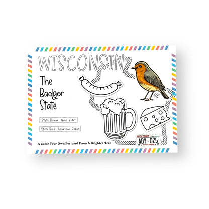A Brighter Year Color Your Own Postcard - Wisconsin State - 5"x 7", Premium Quality, Sturdy Cardstock, Sized for Mailing, Illustrations - Stress & Anxiety Relief