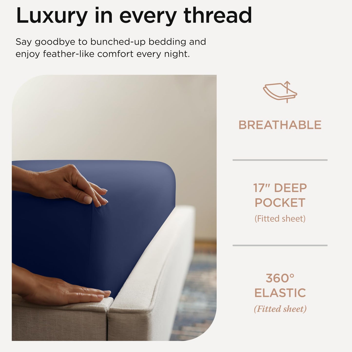 Threadmill Supima Cotton Sheets Queen | 656 Thread Count Queen Sheets for Queen Mattress | 4 Piece Luxury Bed Sheets | Sateen Weave Hotel Quality Sheet with Elasticized Deep Pocket | Folkstone Blue