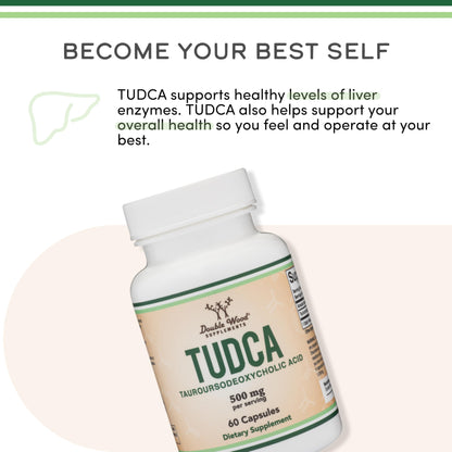 TUDCA Bile Salts Liver Support Supplement, 500mg Servings, Liver and Gallbladder Cleanse Supplement (60 Capsules, 250mg) Genuine Bile Acid TUDCA with Strong Bitter Taste by Double Wood