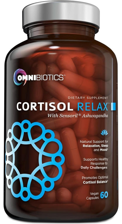 OmniBiotics Cortisol Supplement for Women and Men - High Cortisol Manager with Ashwagandha, L-Theanine, Magnolia Extract, Phosphatidylserine to Support Relaxation, Calm, Detox - 60 Vegan Capsules