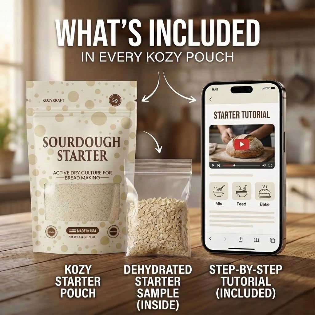 Sourdough Starter Culture – Dehydrated Wild Dry Yeast for Baking Homemade Artisan Bread – Organic, Non-GMO, Fresh, Long-Lasting & Beginner-Friendly (5 Grams)