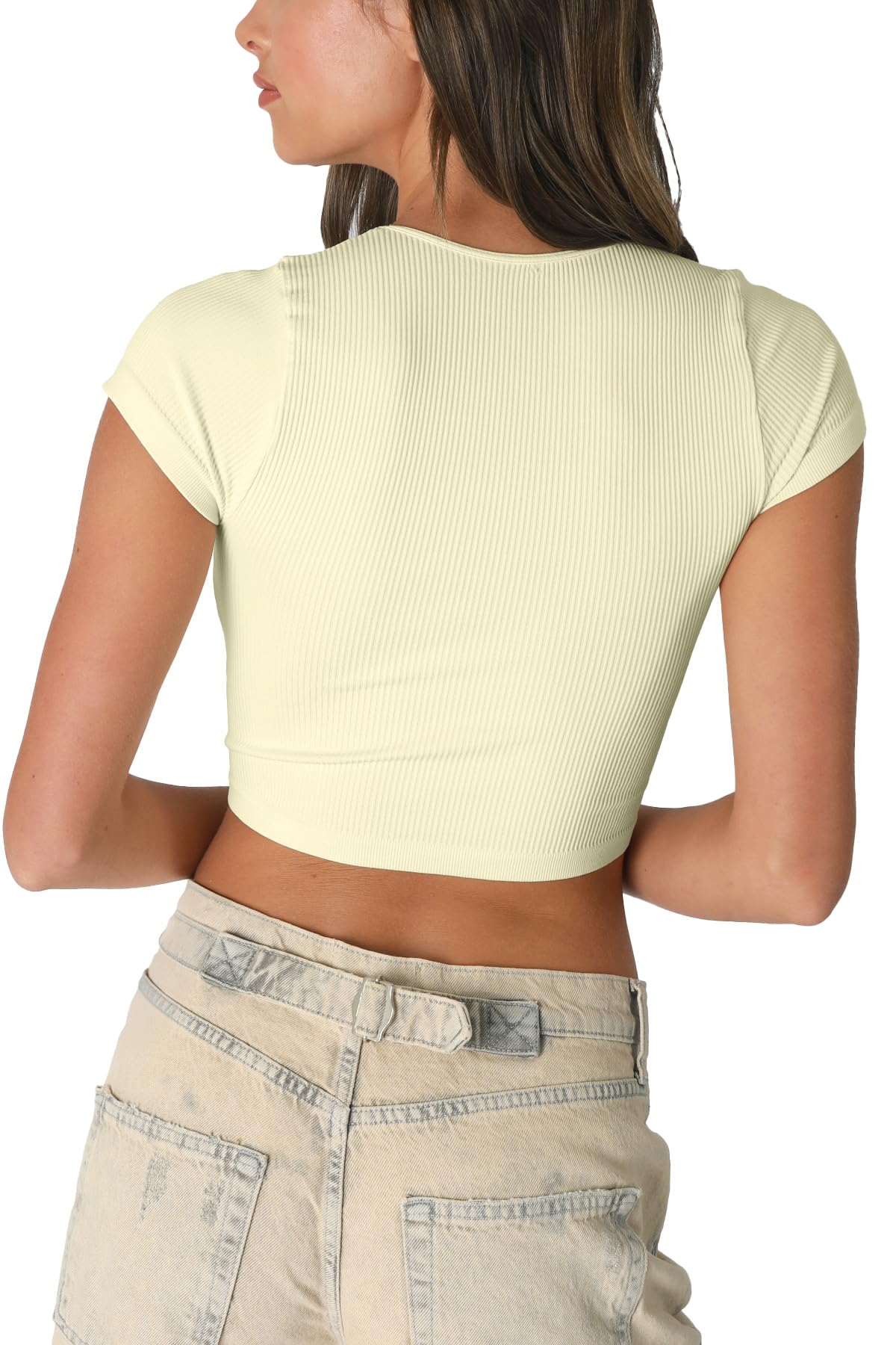 NIKIBIKI Women Seamless Ribbed Baby Tee Crop Shirt, Made in U.S.A, One Size