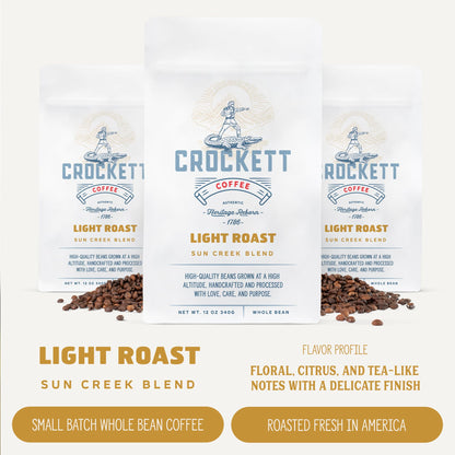 Crockett Whole Bean Coffee – Light Roast Whole Coffee Beans with Bright Flavor, Smooth Body & Clean Energy – Perfect for Morning Clarity, All-Day Focus & American-Made Freshness