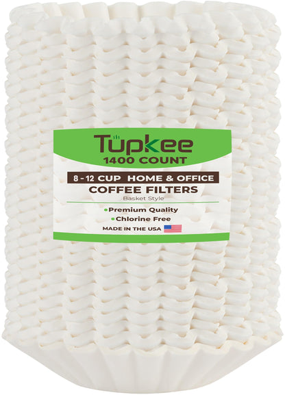 Tupkee Coffee Filters 8-12 Cups - 1400 Count, Basket Style, White Paper, Chlorine Free Coffee Filter, Made in the USA