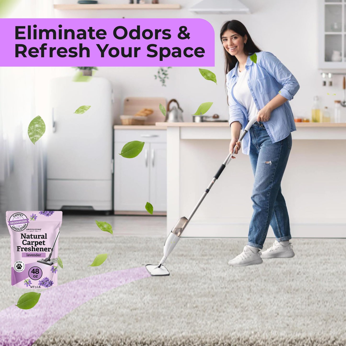 Aromasong Carpet Deodorizer Powder- 100% Natural Lavender Carpet Freshener - Safe For Pets - Upholstery Deodorizer - Effective Pet Odor Eliminator For Strong Odor & Pet Urine - 3 Lb.