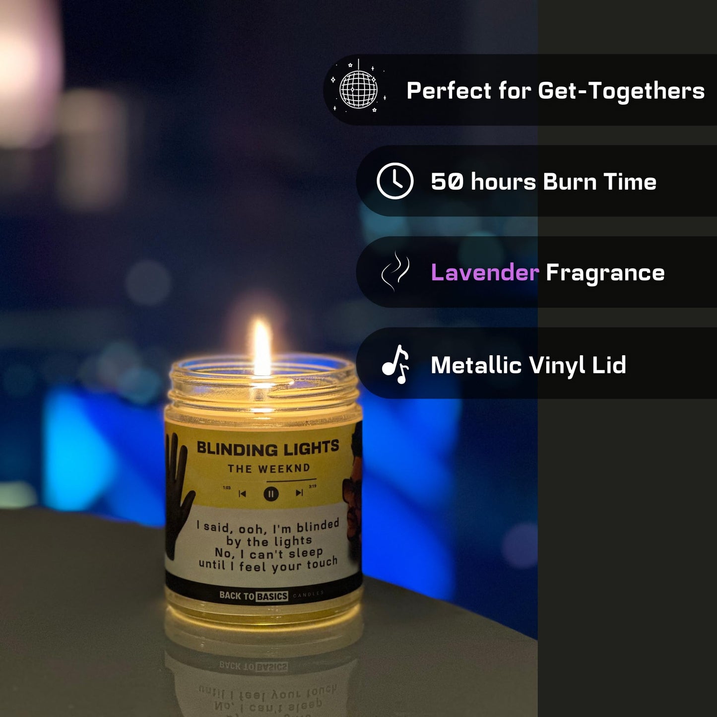 Back to Basics Candles | Blinding Lights - 9oz Soy Wax Lavender Scented Candle for Home Decor, Birthday Gifts for Women, Men, Best Friend | Relaxing Aromatherapy Made in USA