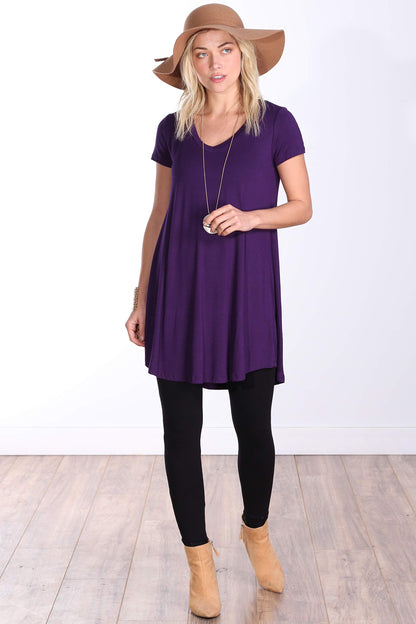 Popana Womens Short Sleeve Summer Tunic Tops to Wear with Leggings Loose Fit Made in USA Eggplant