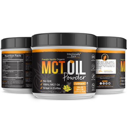 Intentionally Bare MCT Oil Powder French Vanilla MCT Coffee Creamer - C8 MCT Oil Powder for Energy & Metabolism - No Grit Keto Energy Blend Excellent in Baking, Shakes & Creamer for Coffee - 40 Ser