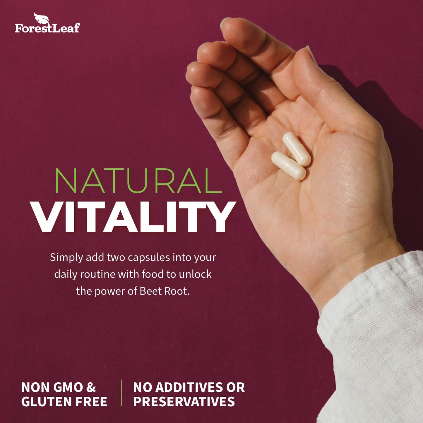 ForestLeaf Beet Root Capsules, 1000mg, 20:1 Extract, with Ginger, Grape Seed, Supports Blood Flow, Energy (120 Count (Pack of 2))