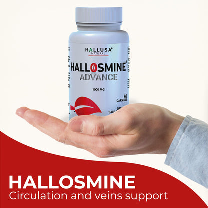 Hallosmine Advance Diosmin 1000mg, Leg Circulation, Heavy Legs, Varicose Veins, Circulatory Supplement, Vein Support & Blood Circulation Supplement - 60 Caps