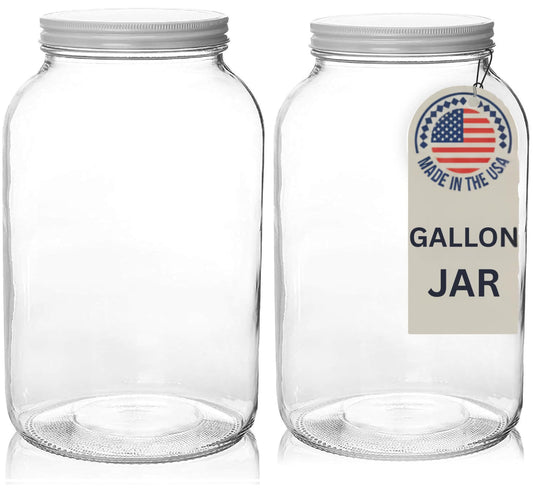 kitchentoolz Gallon Jar 1 Gallon Glass Jar with Lid – Wide Mouth Large Glass Jar for Fermenting, Pickling, Canning, Water Glassing Eggs, Kombucha, and Food Storage – BPA-Free, Made in USA (2-Pack)