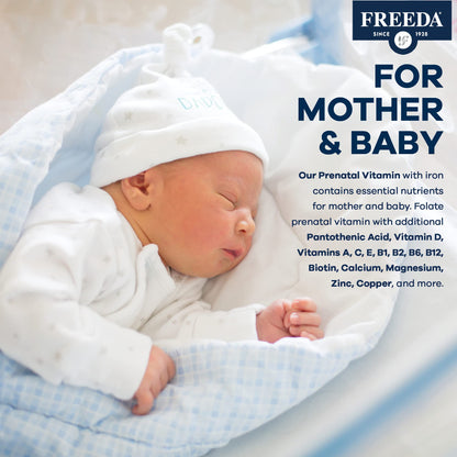 FREEDA Prenatal Vitamin - Kosher Prenatals - Prenatal Vitamins with Iron, Prenatal Folic Acid, Choline, Vitamin D - One Daily Pre Natal Multivitamin Support for Pregnant & Lactating Women (100)