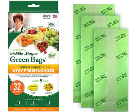 Debbie Meyer GreenBags – Keeps Fruits, Vegetables, and Cut Flowers, Fresh Longer, Reusable, BPA Free, Made in USA